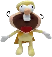 a stuffed animal with a big mouth is wearing a cape .