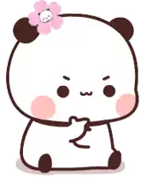 a cartoon panda bear with a pink flower on its head is sitting down .