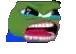 a pixel art of a frog with its mouth open and tears coming out of it .
