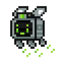 a pixel art illustration of a robot with a green face
