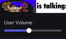 a picture of a cat with purple hair and the words user volum 126 %