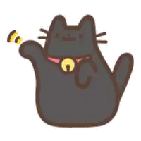 a black cat with a pink collar and a bell around its neck