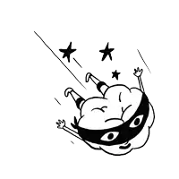 a black and white drawing of a superhero flying through the air with stars behind him