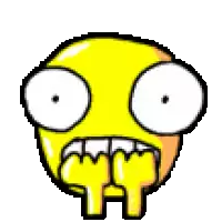 a pixel art drawing of a yellow smiley face with big eyes