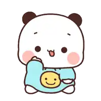 a cartoon panda bear wearing a blue shirt with a smiley face on it .
