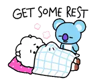 a cartoon of a bear laying on a bed with the words get some rest written above it .