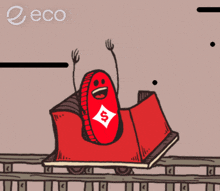 a cartoon drawing of a roller coaster with a coin on it