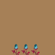 a brown background with arabic writing on it and three blue roses