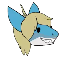 a drawing of a shark with blonde hair and sharp teeth