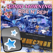 a good morning rise n ' rep greeting card with a teapot and stars