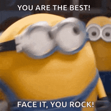 a minion from the movie despicable me says you are the best face it , you rock !