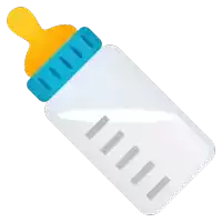 a baby bottle with a yellow nipple has a blue cap
