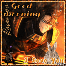 a picture of a man and a rabbit with the words good morning i love you