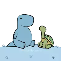 a cartoon of a dinosaur and a turtle sitting next to each other with the words dinosandcomics below them