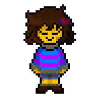 a pixel art of a girl wearing a blue and purple striped shirt