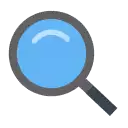 a magnifying glass with a blue lens and a black handle .
