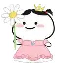 a little girl in a pink dress is holding a flower .