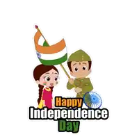 a cartoon of a boy and a girl holding a flag and the words happy independence day below them
