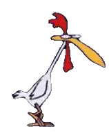 a cartoon of a chicken holding a sword in its beak