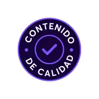 a purple contentado de calidad logo with a check mark