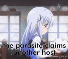 a picture of a girl with the words " the parasite claims another host " on the bottom