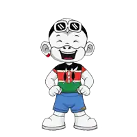 a cartoon character is wearing a shirt that says kenya on it
