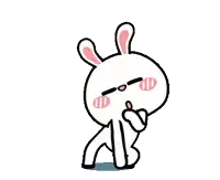 a cartoon rabbit is standing on its hind legs with its eyes closed