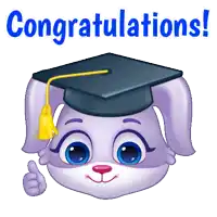 a cartoon bunny wearing a graduation cap and giving a thumbs up