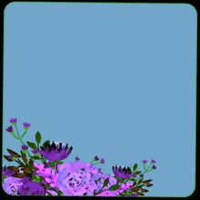 a blue background with purple flowers and the words " ja " on it