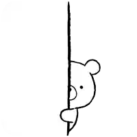 a black and white drawing of three teddy bears peeking around a wall
