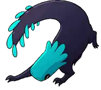 a cartoon drawing of a black lizard with blue wings