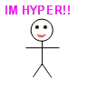 a stick figure with a smiley face and the words `` im hyper '' written on it .