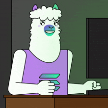 a cartoon llama sitting in front of a computer