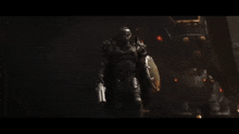 a video game character with a gun and shield