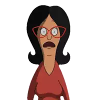 a cartoon woman wearing glasses and a red shirt