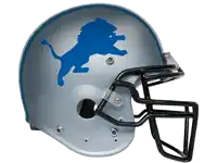 a detroit lions football helmet with a blue lion on it