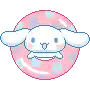 cinnamoroll is floating in a pink life preserver in a pixel art style .