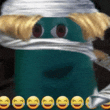 a cartoon character with a bandage on his head and smiley faces behind him