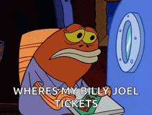 a cartoon character from spongebob squarepants is holding a book and looking out a window .