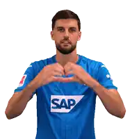 a man in a blue shirt with the word sap on the front
