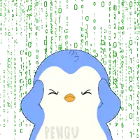 a blue and white penguin with the word pengu written below it