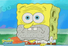 a cartoon of spongebob squarepants with a beard and a bowl of food .
