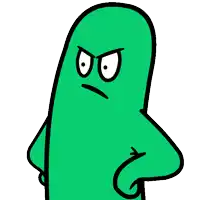 a green cartoon character with an angry face
