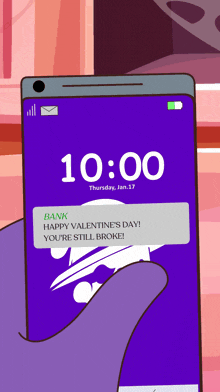 a phone screen shows a message from bank that says happy valentine 's day