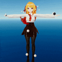 a 3d model of a girl with her arms outstretched is standing in front of a blue background