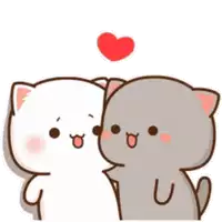 two cartoon cats are kissing each other with a heart in the background .