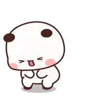 a cartoon panda bear is jumping in the air with its mouth open