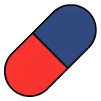 a yellow and orange pill with a black outline on a white background