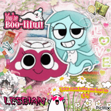 a picture of two cartoon characters with the words lesbian on the bottom