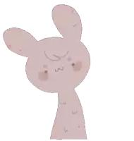 a cartoon drawing of a pink rabbit with a smiley face